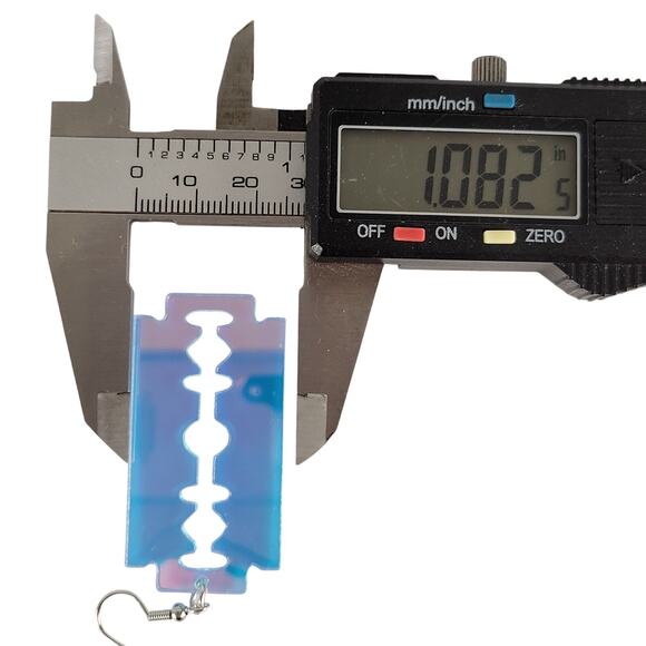 Acrylic Razor Blade Earrings Iridescent Blue Dangle Pierced Alt  Whimsygoth - Picture 5 of 9